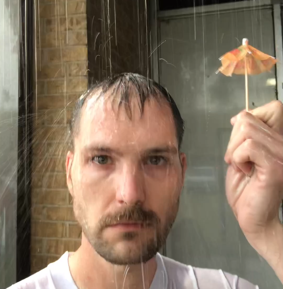 Man with tiny umbrella geting rained on Blank Meme Template