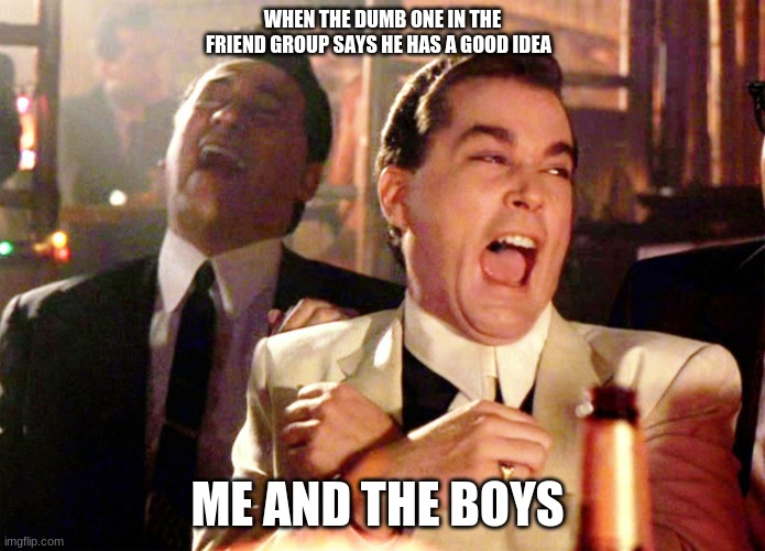 fax | WHEN THE DUMB ONE IN THE FRIEND GROUP SAYS HE HAS A GOOD IDEA; ME AND THE BOYS | image tagged in memes,good fellas hilarious | made w/ Imgflip meme maker