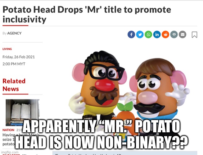 APPARENTLY “MR.” POTATO HEAD IS NOW NON-BINARY?? | made w/ Imgflip meme maker