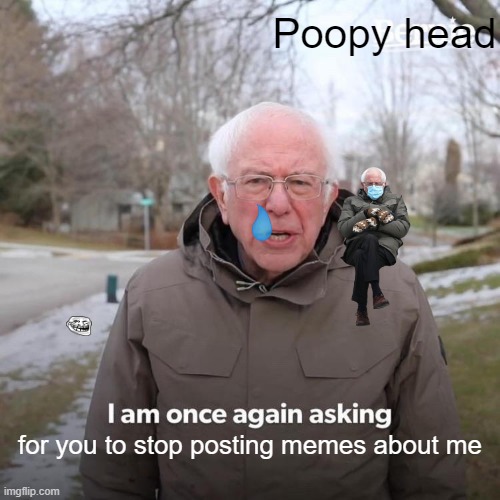 Bullying Bernie | Poopy head; for you to stop posting memes about me | image tagged in memes,bernie i am once again asking for your support | made w/ Imgflip meme maker