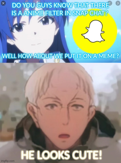 WOW. | DO YOU GUYS KNOW THAT THERE IS A ANIME FILTER IN SNAP CHAT? WELL HOW ABOUT WE PUT IT ON A MEME? HE LOOKS CUTE! | image tagged in wow,anime,filter | made w/ Imgflip meme maker