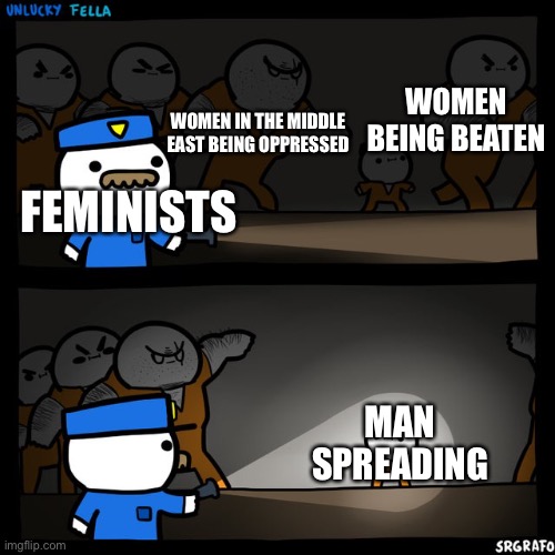 I: |  WOMEN BEING BEATEN; WOMEN IN THE MIDDLE EAST BEING OPPRESSED; FEMINISTS; MAN SPREADING | image tagged in srgrafo prison | made w/ Imgflip meme maker