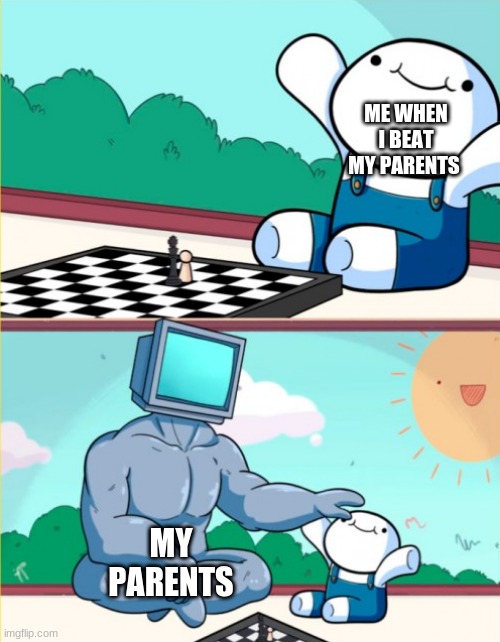 Im not that good at games | ME WHEN I BEAT MY PARENTS; MY PARENTS | image tagged in buff vs baby,memes | made w/ Imgflip meme maker
