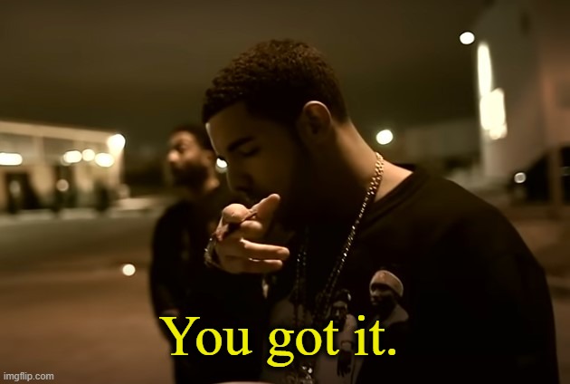 Drizzy got it | You got it. | image tagged in drizzy got it | made w/ Imgflip meme maker
