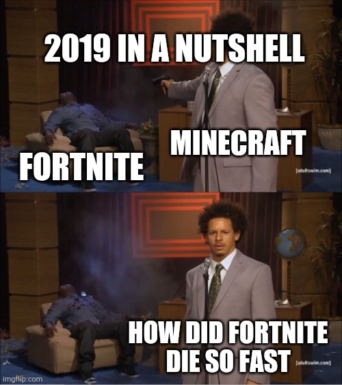 2019 | 2019 IN A NUTSHELL; MINECRAFT; FORTNITE; HOW DID FORTNITE DIE SO FAST | image tagged in memes,who killed hannibal | made w/ Imgflip meme maker