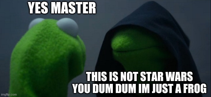 NOT STAR WARS BUSTER | YES MASTER; THIS IS NOT STAR WARS YOU DUM DUM IM JUST A FROG | image tagged in memes,evil kermit | made w/ Imgflip meme maker