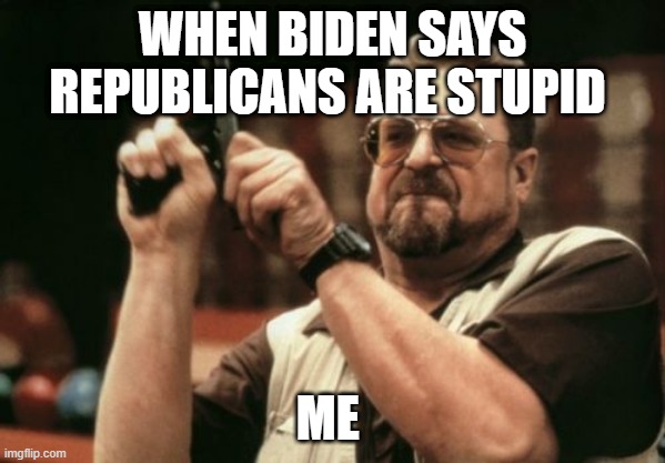 Am I The Only One Around Here Meme | WHEN BIDEN SAYS REPUBLICANS ARE STUPID; ME | image tagged in memes,am i the only one around here | made w/ Imgflip meme maker