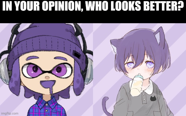 Owner Note: I like kasey Better <3 | IN YOUR OPINION, WHO LOOKS BETTER? | image tagged in bryce,purple stripes | made w/ Imgflip meme maker