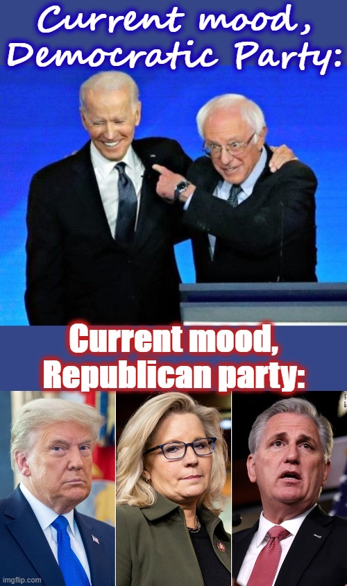It's a good day to be a Dem! | Current mood, Democratic Party:; Current mood, Republican party: | image tagged in biden berning,democratic party,democrats,republican party,republicans,current mood | made w/ Imgflip meme maker