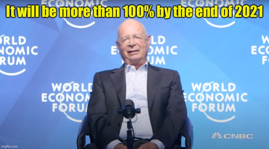 Klaus Schwab | It will be more than 100% by the end of 2021 | image tagged in klaus schwab | made w/ Imgflip meme maker