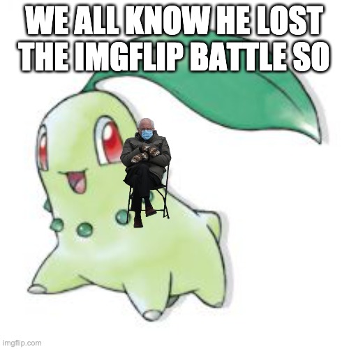 Chikorita | WE ALL KNOW HE LOST THE IMGFLIP BATTLE SO | image tagged in chikorita | made w/ Imgflip meme maker