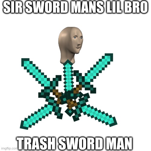this sucks | SIR SWORD MANS LIL BRO; TRASH SWORD MAN | image tagged in memes,blank transparent square | made w/ Imgflip meme maker