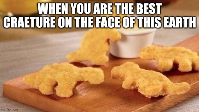 Dino nuggets | WHEN YOU ARE THE BEST CRAETURE ON THE FACE OF THIS EARTH | image tagged in dino nuggets | made w/ Imgflip meme maker