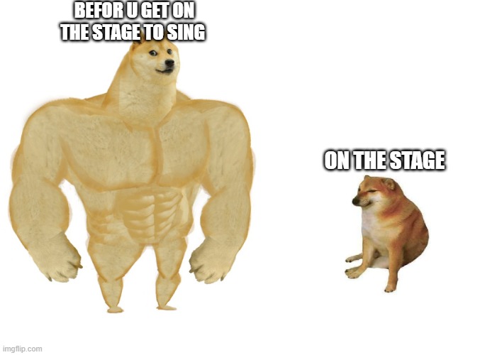 Big dog small dog | BEFOR U GET ON THE STAGE TO SING; ON THE STAGE | image tagged in big dog small dog | made w/ Imgflip meme maker