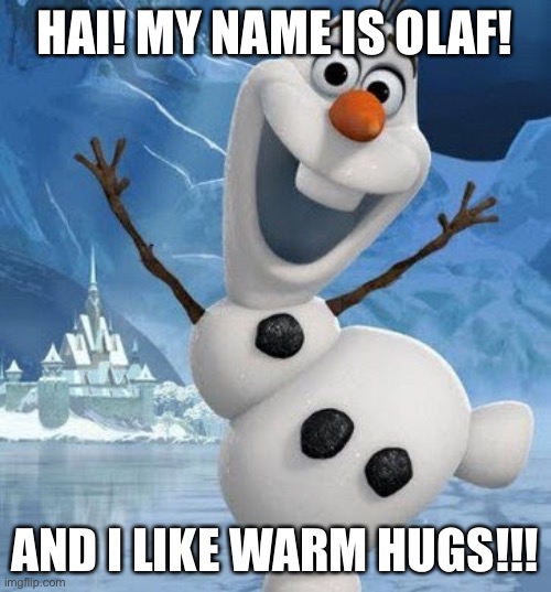 LOL | HAI! MY NAME IS OLAF! AND I LIKE WARM HUGS!!! | image tagged in olaf warm,hai | made w/ Imgflip meme maker