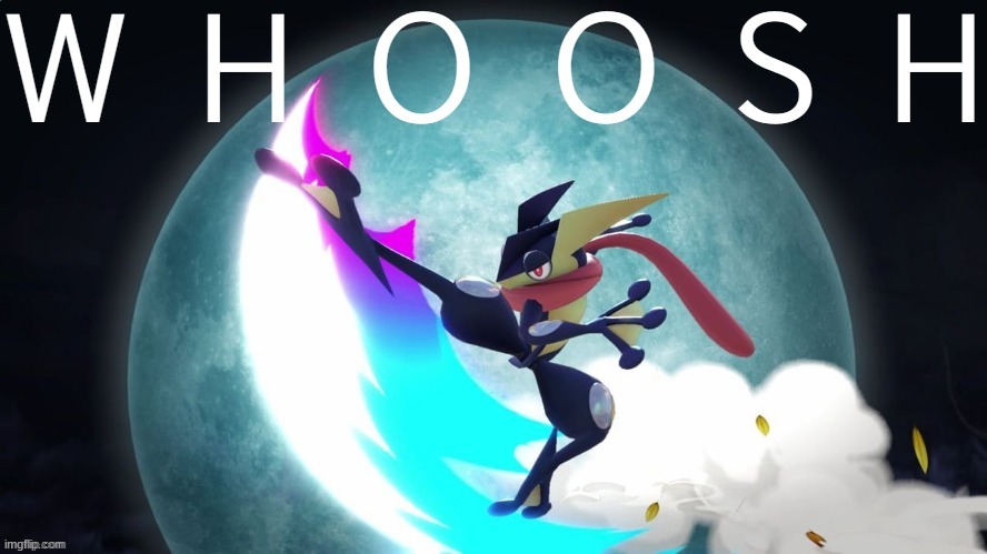 Greninja Whoosh w/ text (euphemia) | image tagged in greninja whoosh w/ text euphemia | made w/ Imgflip meme maker