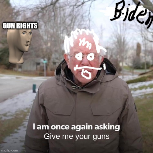 Bernie I Am Once Again Asking For Your Support | GUN RIGHTS; Give me your guns | image tagged in memes,bernie i am once again asking for your support | made w/ Imgflip meme maker