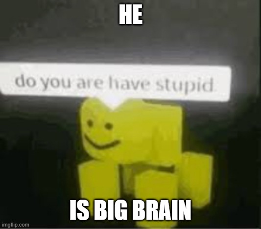 do you are have stupid | HE; IS BIG BRAIN | image tagged in do you are have stupid | made w/ Imgflip meme maker