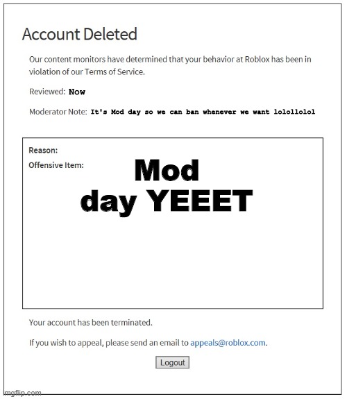 Banned From Roblox Imgflip - roblox banned