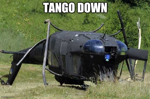 Tango Uniform Helicopter | TANGO DOWN | image tagged in tango uniform helicopter | made w/ Imgflip meme maker