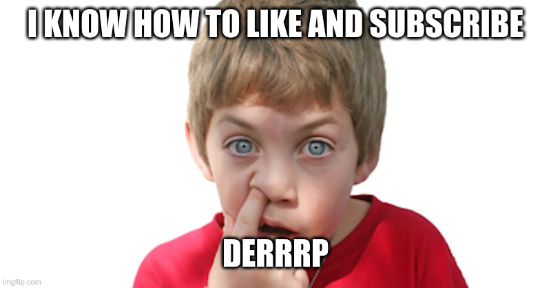 dumb kid | I KNOW HOW TO LIKE AND SUBSCRIBE; DERRRP | image tagged in dumb kid | made w/ Imgflip meme maker