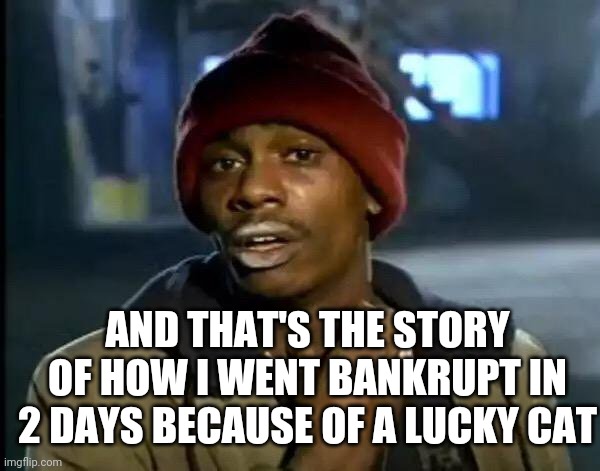 Y'all Got Any More Of That | AND THAT'S THE STORY OF HOW I WENT BANKRUPT IN 2 DAYS BECAUSE OF A LUCKY CAT | image tagged in memes,y'all got any more of that,random idea | made w/ Imgflip meme maker
