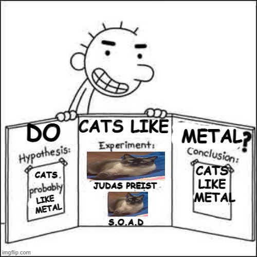CATS LIKE; DO; METAL; CATS 
LIKE 
METAL; CATS; JUDAS PREIST; LIKE 
METAL; S.O.A.D | image tagged in diary of a wimpy kid | made w/ Imgflip meme maker