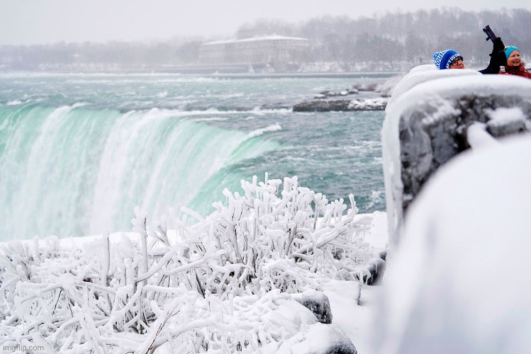 Niagara Falls in winter , ice is everywhere | image tagged in it's a wonderful life,new york,canada,nature,frozen | made w/ Imgflip meme maker