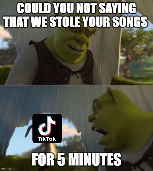 Could you not ___ for 5 MINUTES | COULD YOU NOT SAYING THAT WE STOLE YOUR SONGS; FOR 5 MINUTES | image tagged in could you not ___ for 5 minutes | made w/ Imgflip meme maker