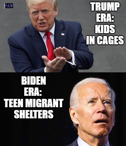How Things Work | TRUMP ERA: KIDS IN CAGES; BIDEN ERA: 
TEEN MIGRANT SHELTERS | image tagged in hypocrisy,migrant,cages,funny | made w/ Imgflip meme maker