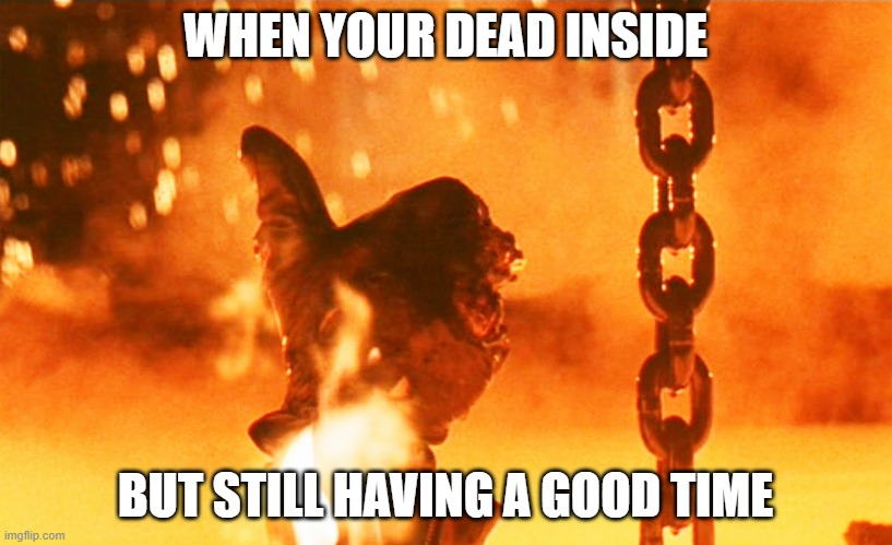 thumbs up | WHEN YOUR DEAD INSIDE; BUT STILL HAVING A GOOD TIME | image tagged in terminator2 | made w/ Imgflip meme maker