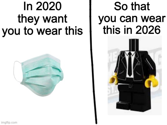 Blank White Template | In 2020 they want you to wear this; So that you can wear this in 2026 | image tagged in blank white template | made w/ Imgflip meme maker