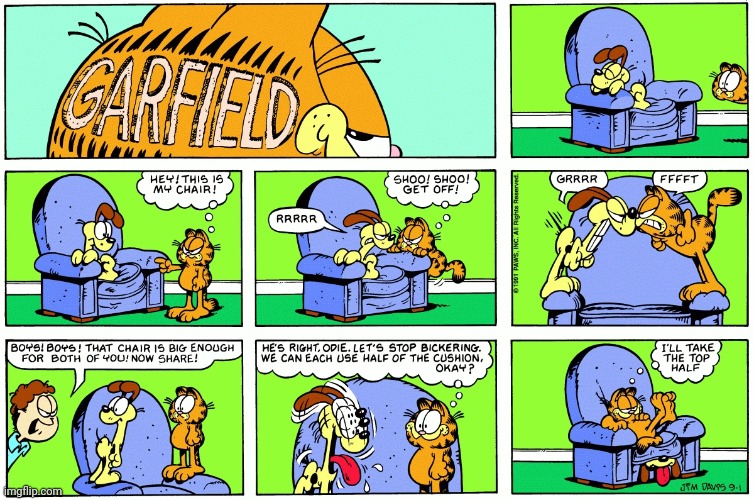 Garfield is the king of that chair | image tagged in comic | made w/ Imgflip meme maker