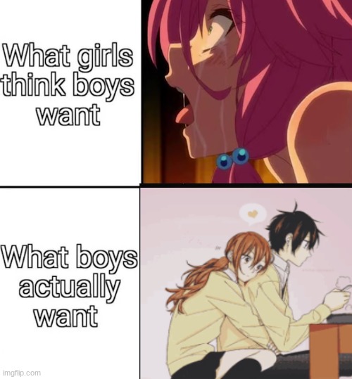 I say this as a virgin with experience. A nice, warm hug from your girl is the best thing ever. Shrex or anything else can't com | image tagged in anime,girlfriend,what boys want | made w/ Imgflip meme maker