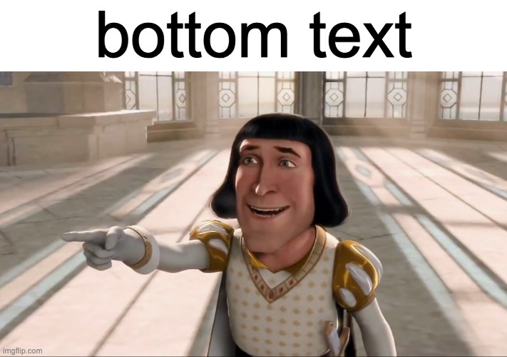 Farquaad Pointing | bottom text | image tagged in farquaad pointing | made w/ Imgflip meme maker