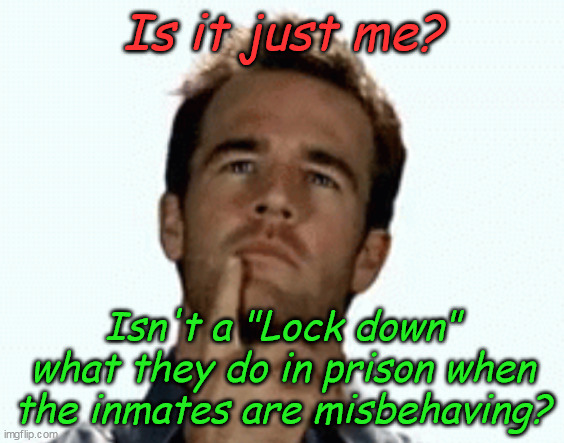 It is easier to spell than quarantine. | Is it just me? Isn't a "Lock down" what they do in prison when the inmates are misbehaving? | image tagged in interesting | made w/ Imgflip meme maker