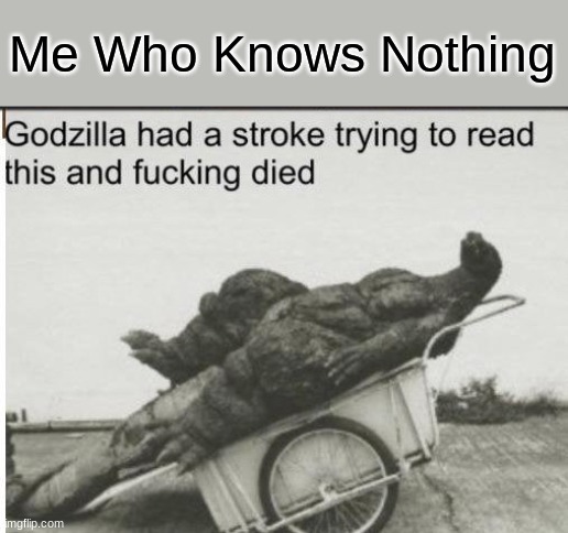 Me Who Knows Nothing | image tagged in godzilla | made w/ Imgflip meme maker