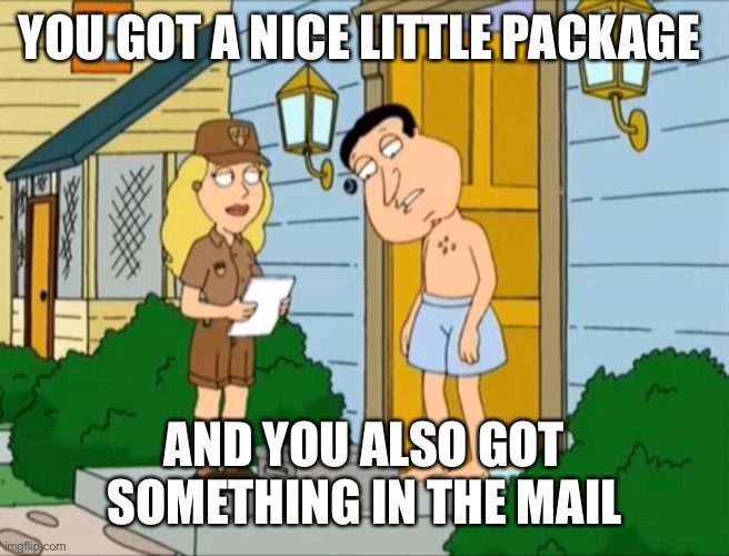 YOU GOT A NICE LITTLE PACKAGE; AND YOU ALSO GOT SOMETHING IN THE MAIL | made w/ Imgflip meme maker