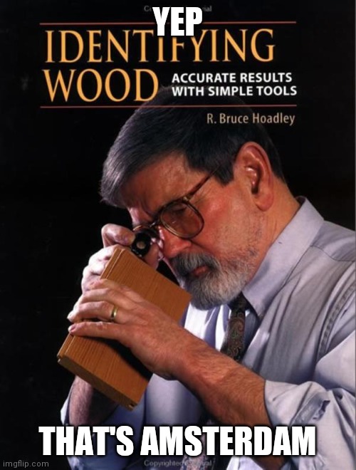 Identifying Wood | YEP; THAT'S AMSTERDAM | image tagged in identifying wood | made w/ Imgflip meme maker