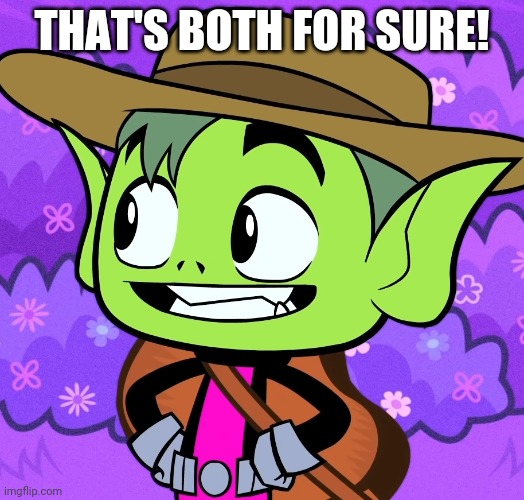 Cowboy Beast Boy (TTG) | THAT'S BOTH FOR SURE! | image tagged in cowboy beast boy ttg | made w/ Imgflip meme maker