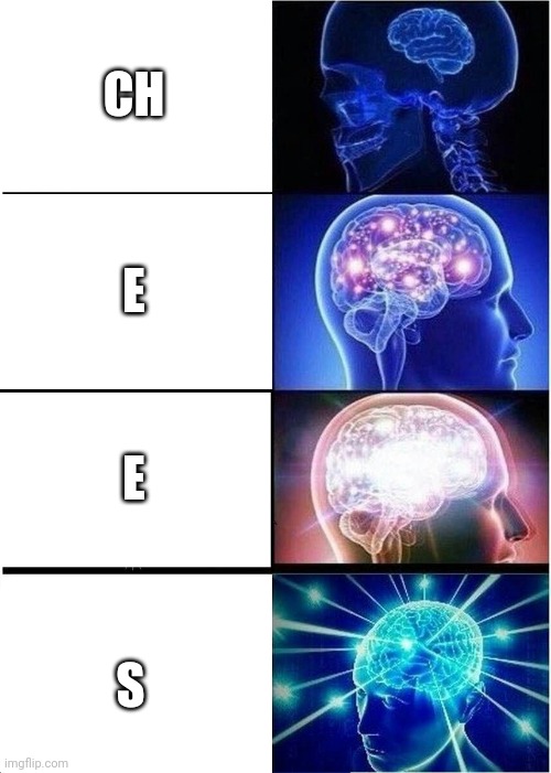 Expanding Brain | CH; E; E; S | image tagged in memes,expanding brain | made w/ Imgflip meme maker