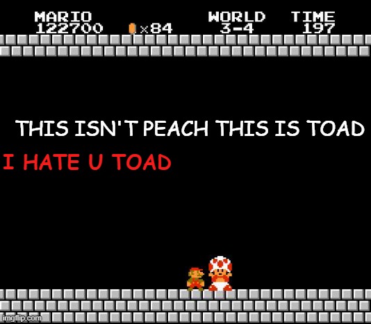 Thank You Mario | THIS ISN'T PEACH THIS IS TOAD; I HATE U TOAD | image tagged in thank you mario | made w/ Imgflip meme maker