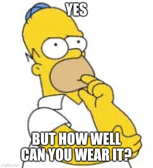 Homer Simpson Hmmmm | YES BUT HOW WELL CAN YOU WEAR IT? | image tagged in homer simpson hmmmm | made w/ Imgflip meme maker