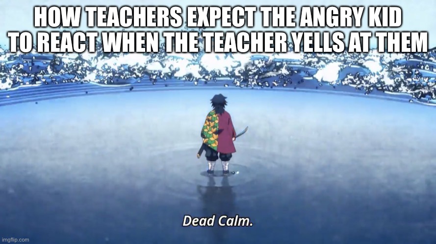 Demon Slayer Giyuu | HOW TEACHERS EXPECT THE ANGRY KID TO REACT WHEN THE TEACHER YELLS AT THEM | image tagged in demon slayer giyuu | made w/ Imgflip meme maker