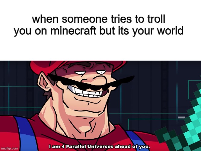 I am 4 parallel universes ahead of you | when someone tries to troll you on minecraft but its your world | image tagged in minecraft,i am 4 parallel universes ahead of you | made w/ Imgflip meme maker