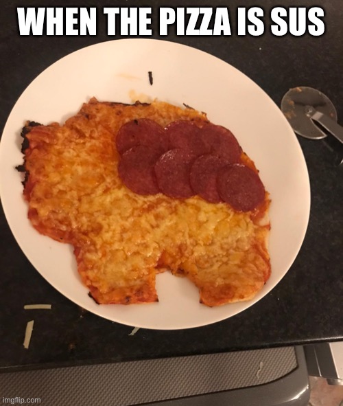 I made this for my dinner lol | WHEN THE PIZZA IS SUS | image tagged in pizza,sus,among us | made w/ Imgflip meme maker