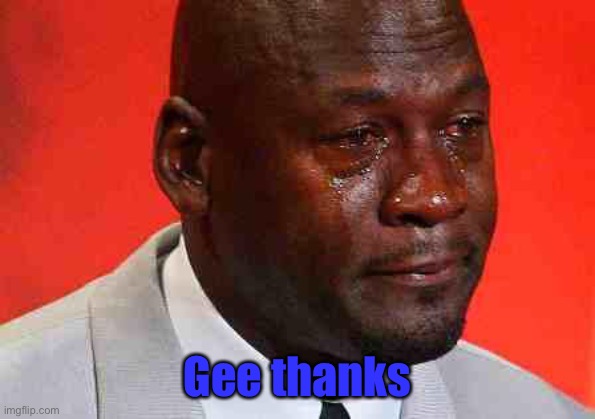 crying michael jordan | Gee thanks | image tagged in crying michael jordan | made w/ Imgflip meme maker