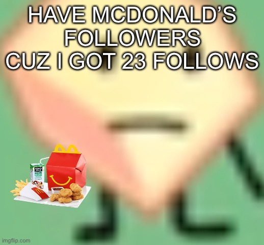 Other | HAVE MCDONALD’S FOLLOWERS CUZ I GOT 23 FOLLOWS | image tagged in loser bfb | made w/ Imgflip meme maker