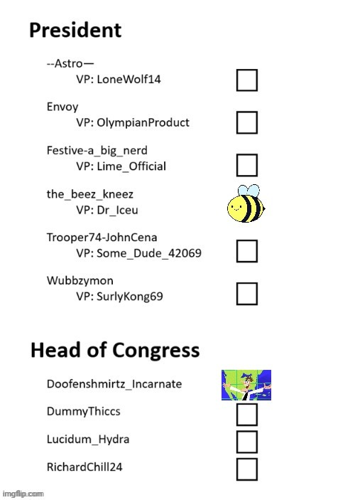 Vote for beez and Doofenshmirtz | image tagged in vote for beez and doofenshmirtz | made w/ Imgflip meme maker