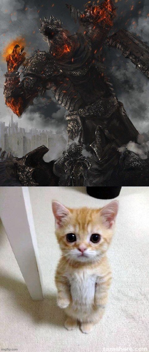 Giant and kitty Blank Meme Template